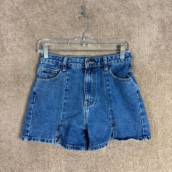PrettyLittleThing Jean Shorts Womens Sz 4 Blue Split Hem Denim High Rise Casual - Picture 2 of 11